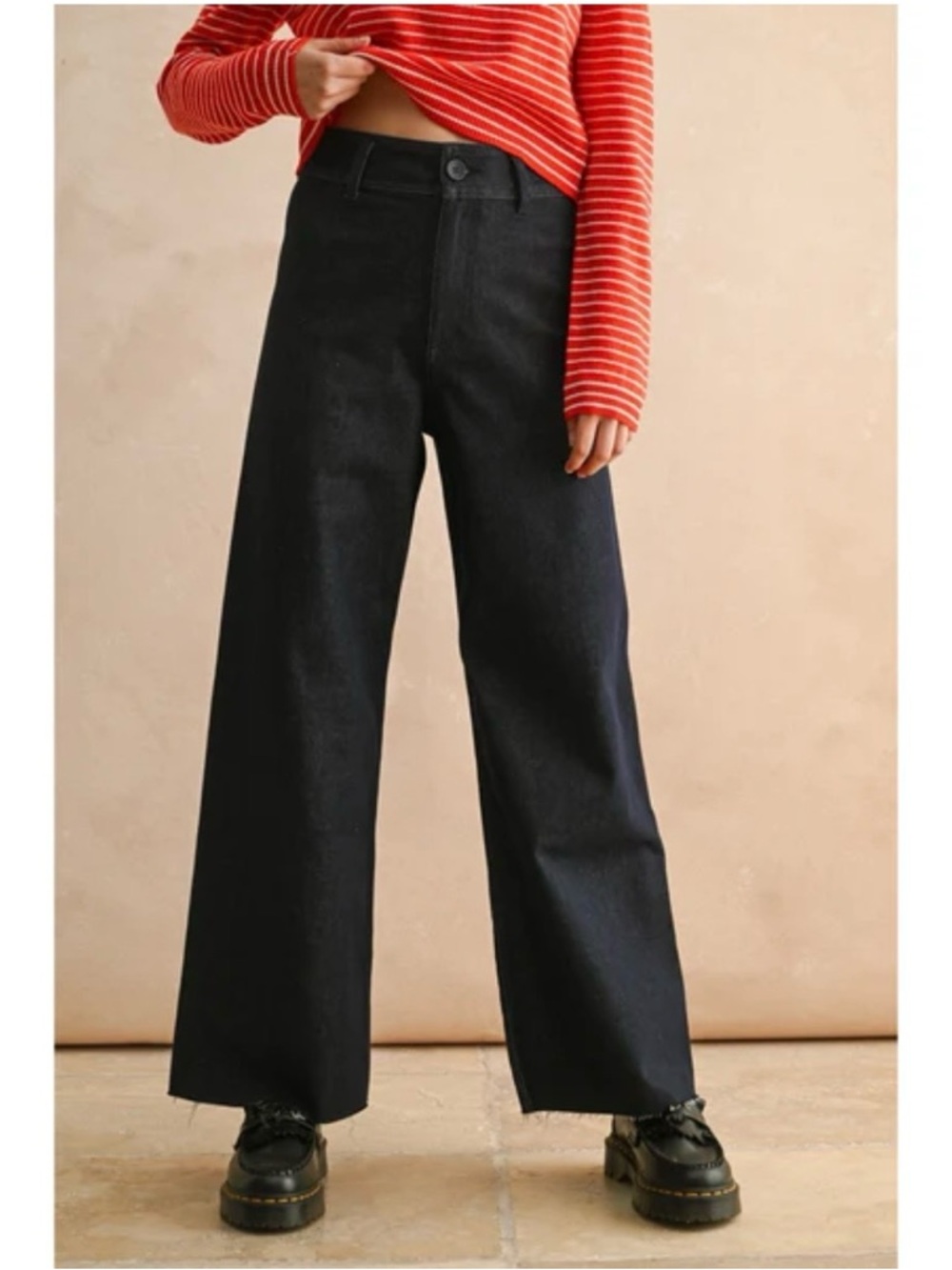 Miou Muse High Rise Wide Leg Denim Sailor Jeans Dark Wash Raw Hem Women’s Large